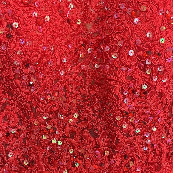 Red Satin Beaded Cocktail Dress Size XS Worn Once Coya Collection (Dillard’s) - Picture 4 of 6